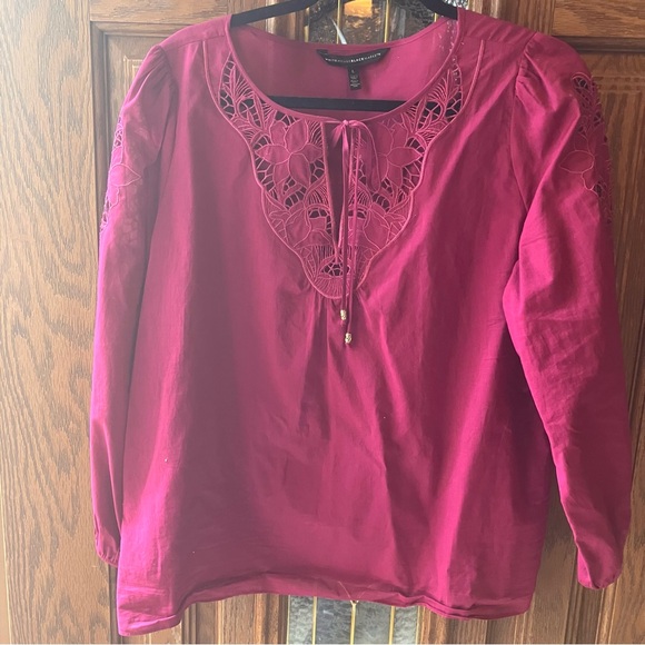 White House Black Market Tops - White House Black Market Women's Pink Lace Floral Eyelet Top 3/4 Sleeve Large